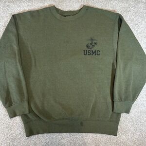 USMC Vtg Sweatshirt Olive Green Military United States Marines Corps Pullover *